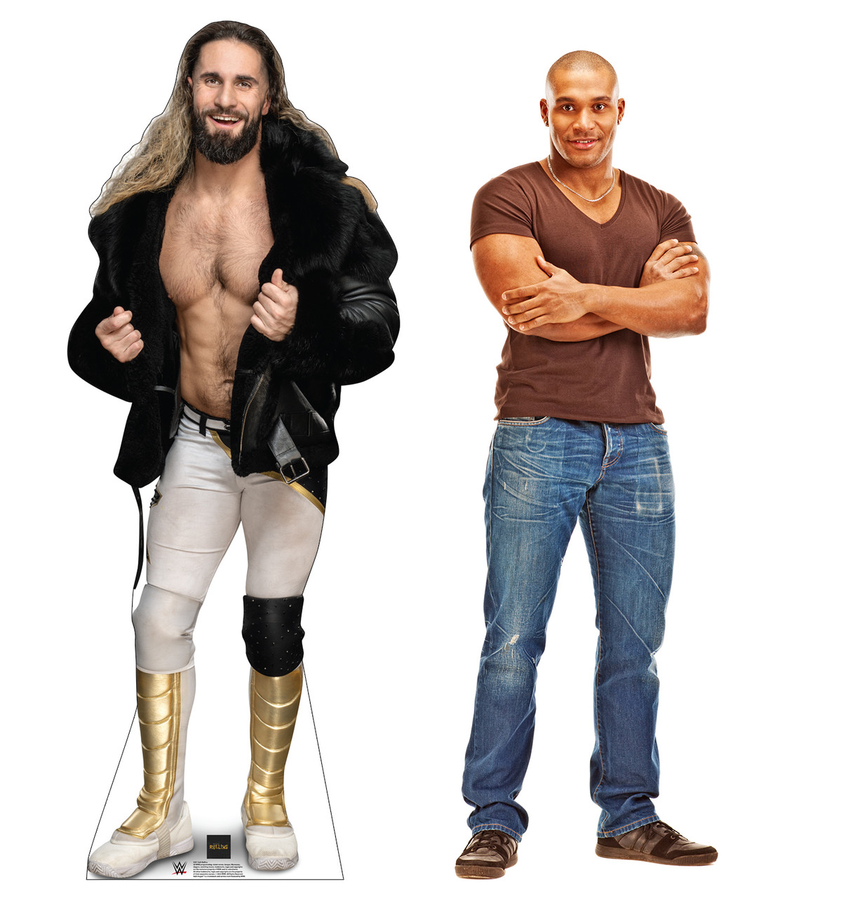 Life-size cardboard standee of Seth Rollins with model.