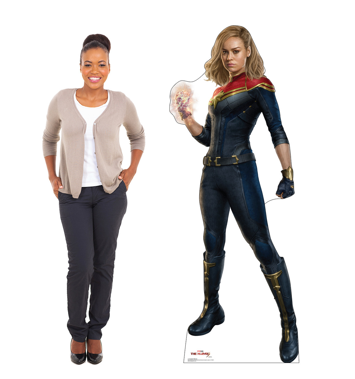 Life-size cardboard standee of Captain Marvel with model.