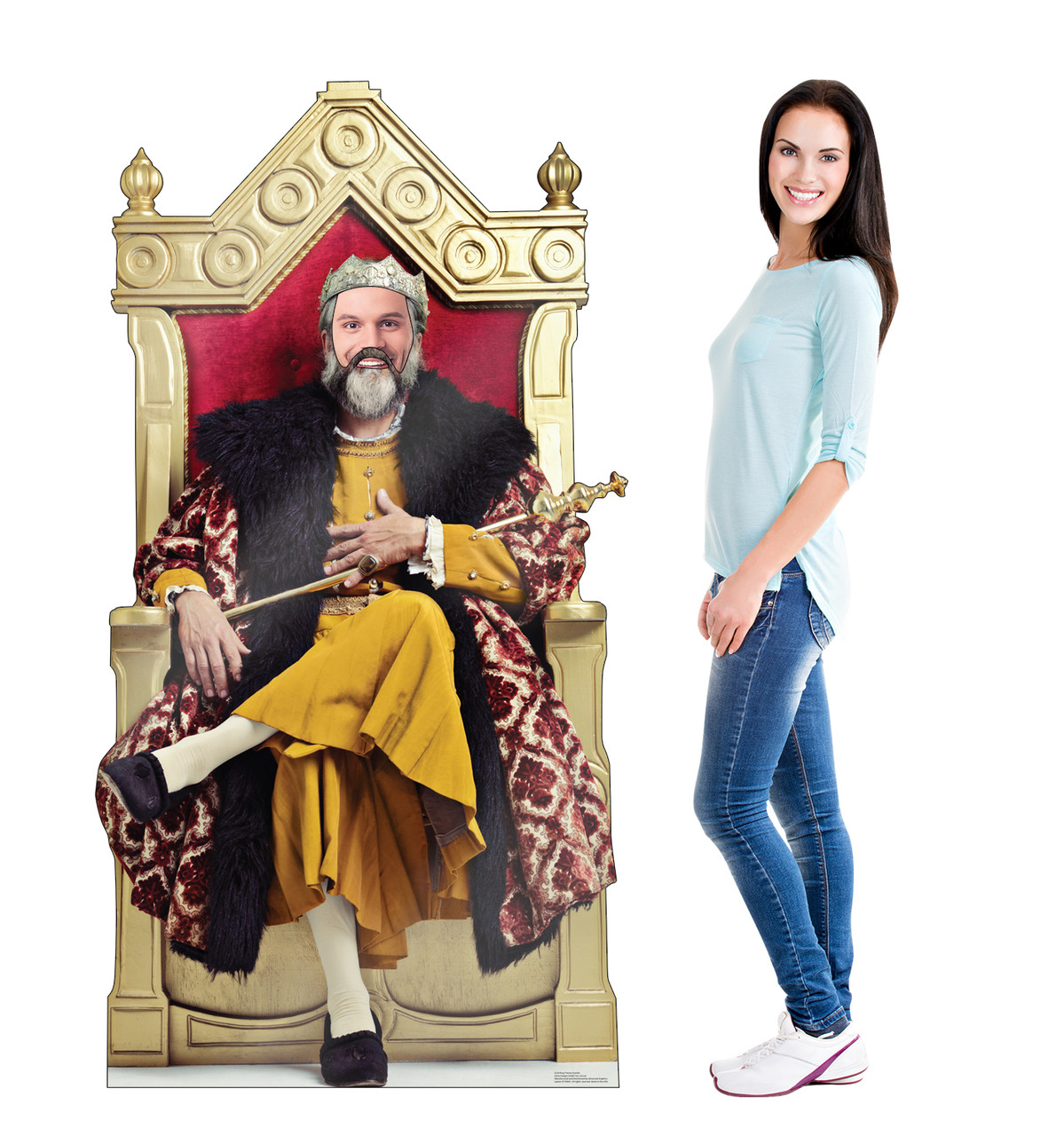 Life-size cardboard standee of a King Throne Standin with models.