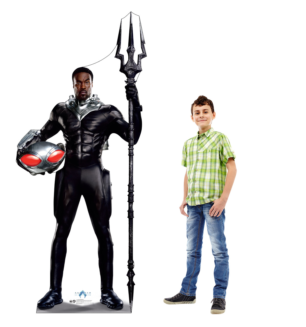 Life-size cardboard standee of Black Manta with model.