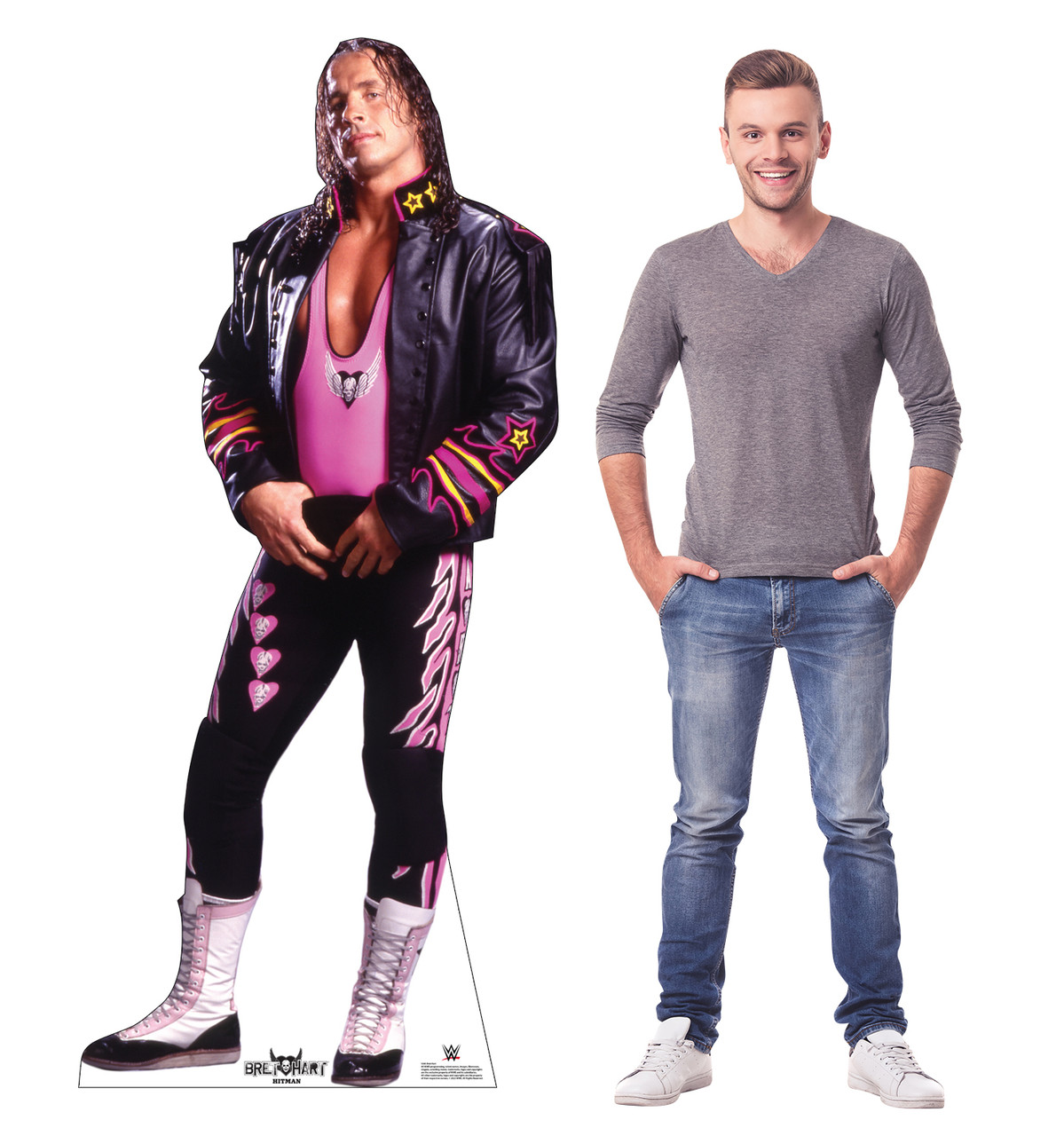 Life-size cardboard standee of Bret The Hit-Man Hart with model.