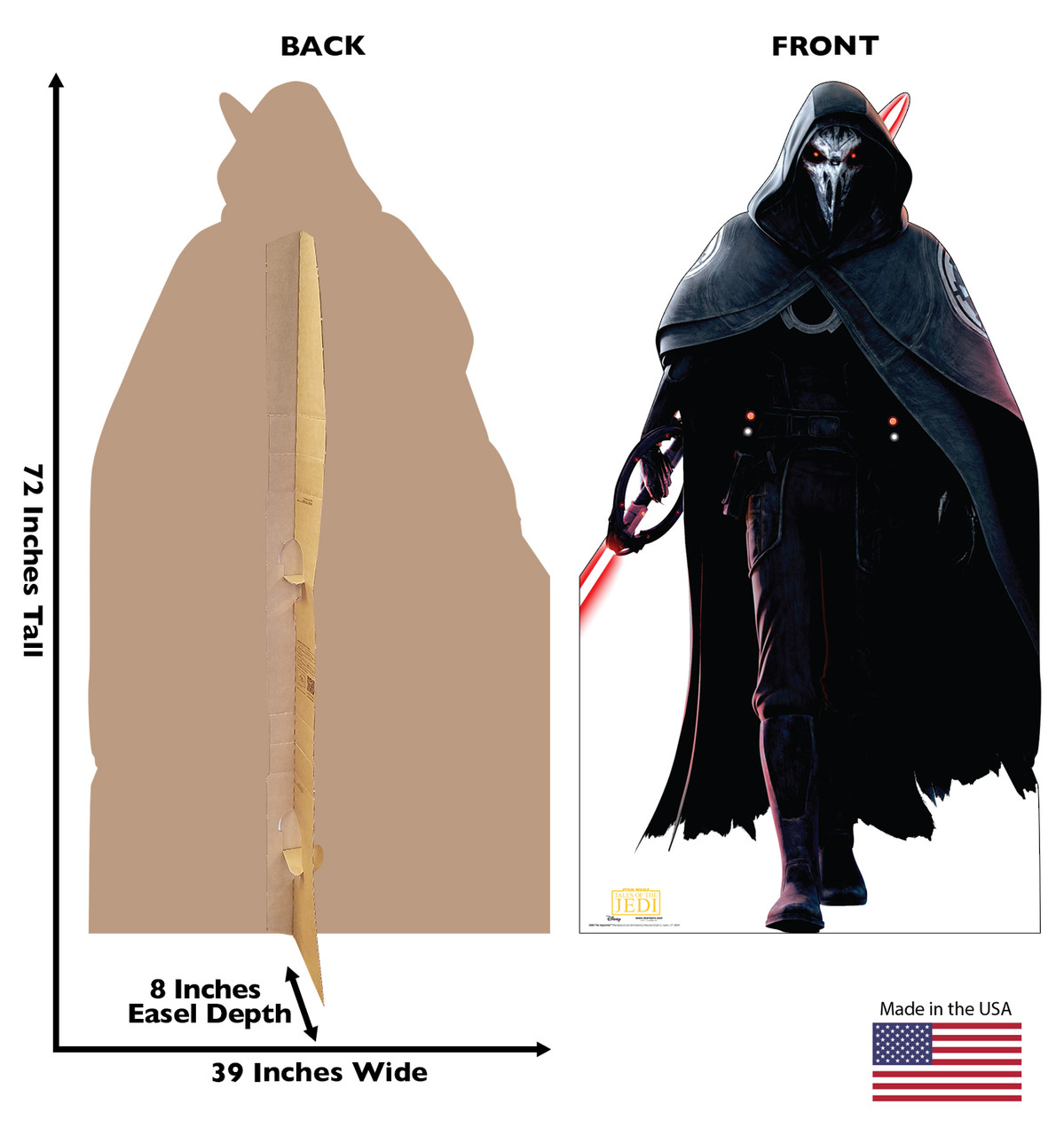 Life-size cardboard standee of The Inquisitor with back and front dimensions.