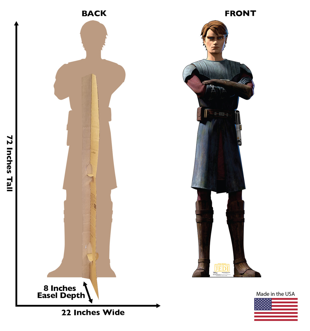 Life-size cardboard standee of Anakin Skywalker with back and front dimensions.