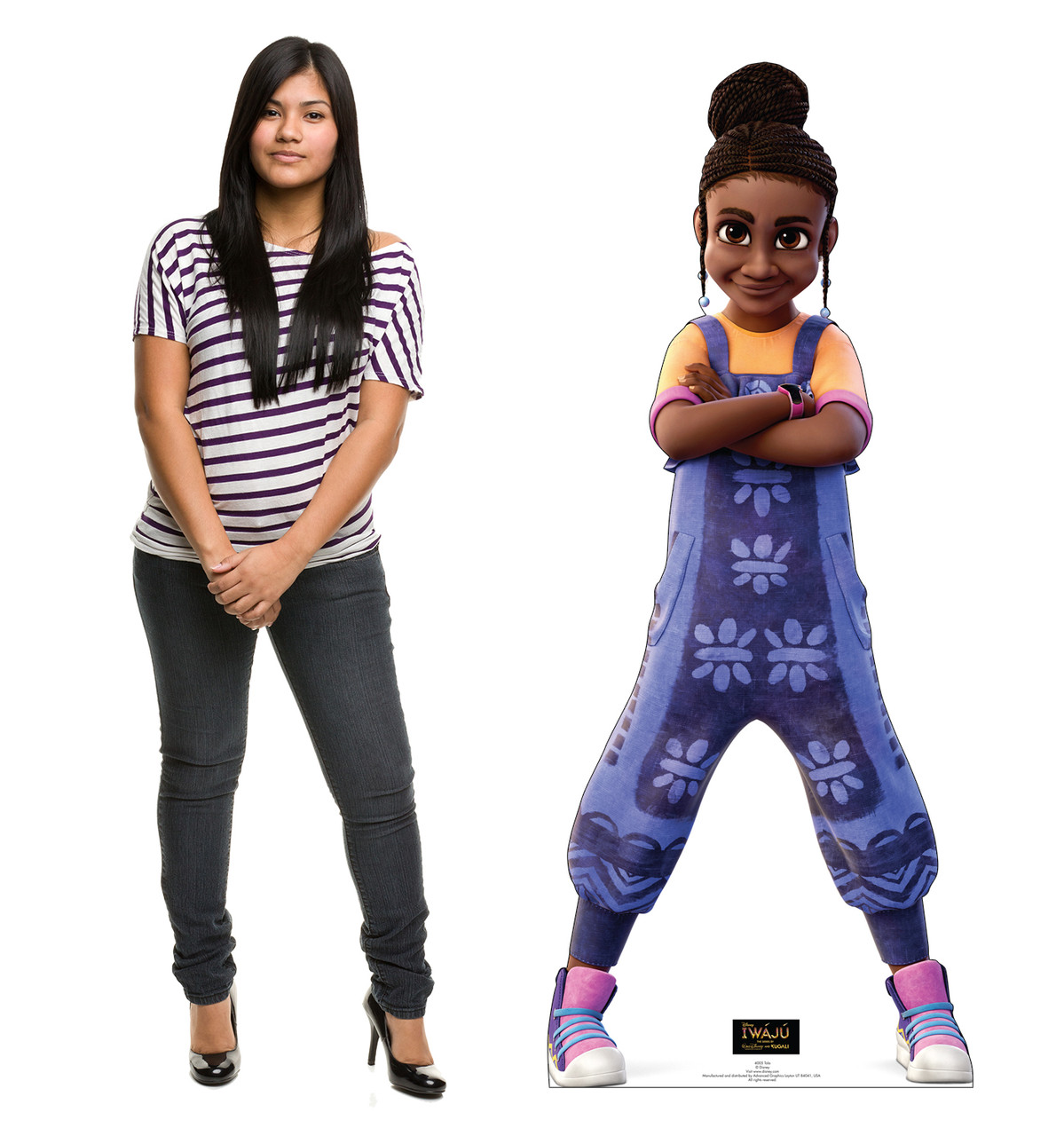 Life-size cardboard standee of Tola from Disney's Iwaju with model.