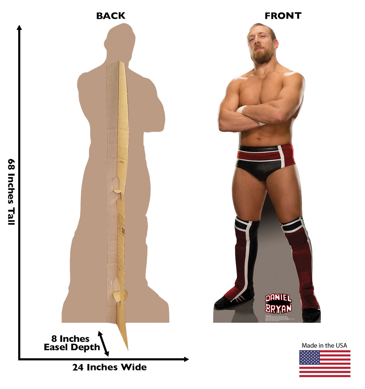 Life-size cardboard standee of Daniel Bryan with back and front dimensions.