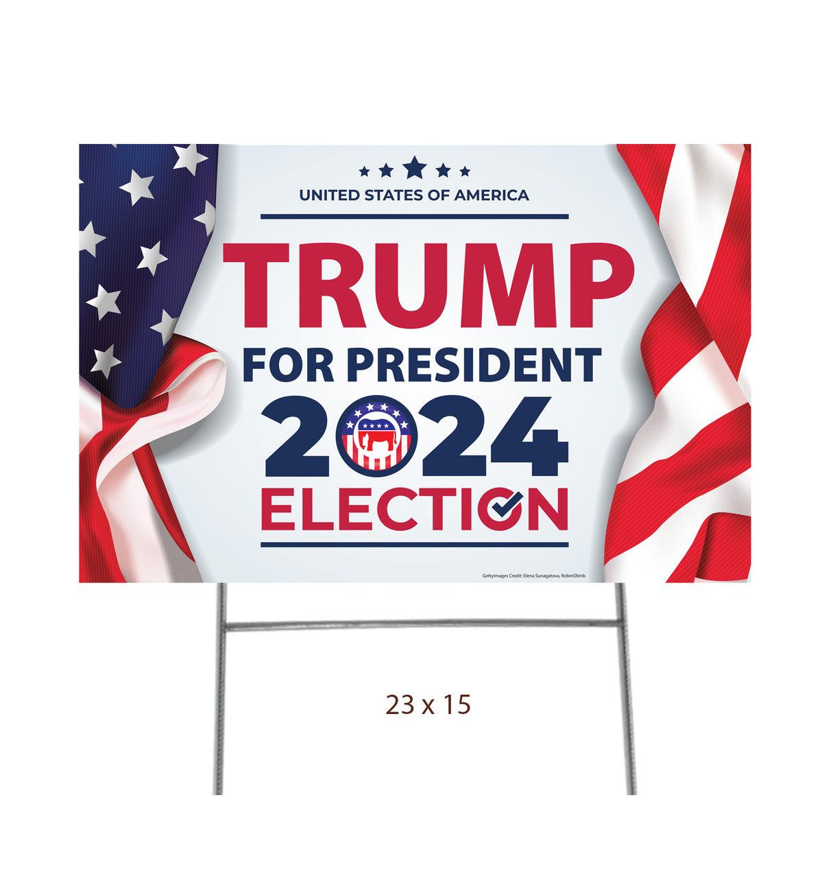 Coroplast outdoor Trump for President yard sign with dimensions.