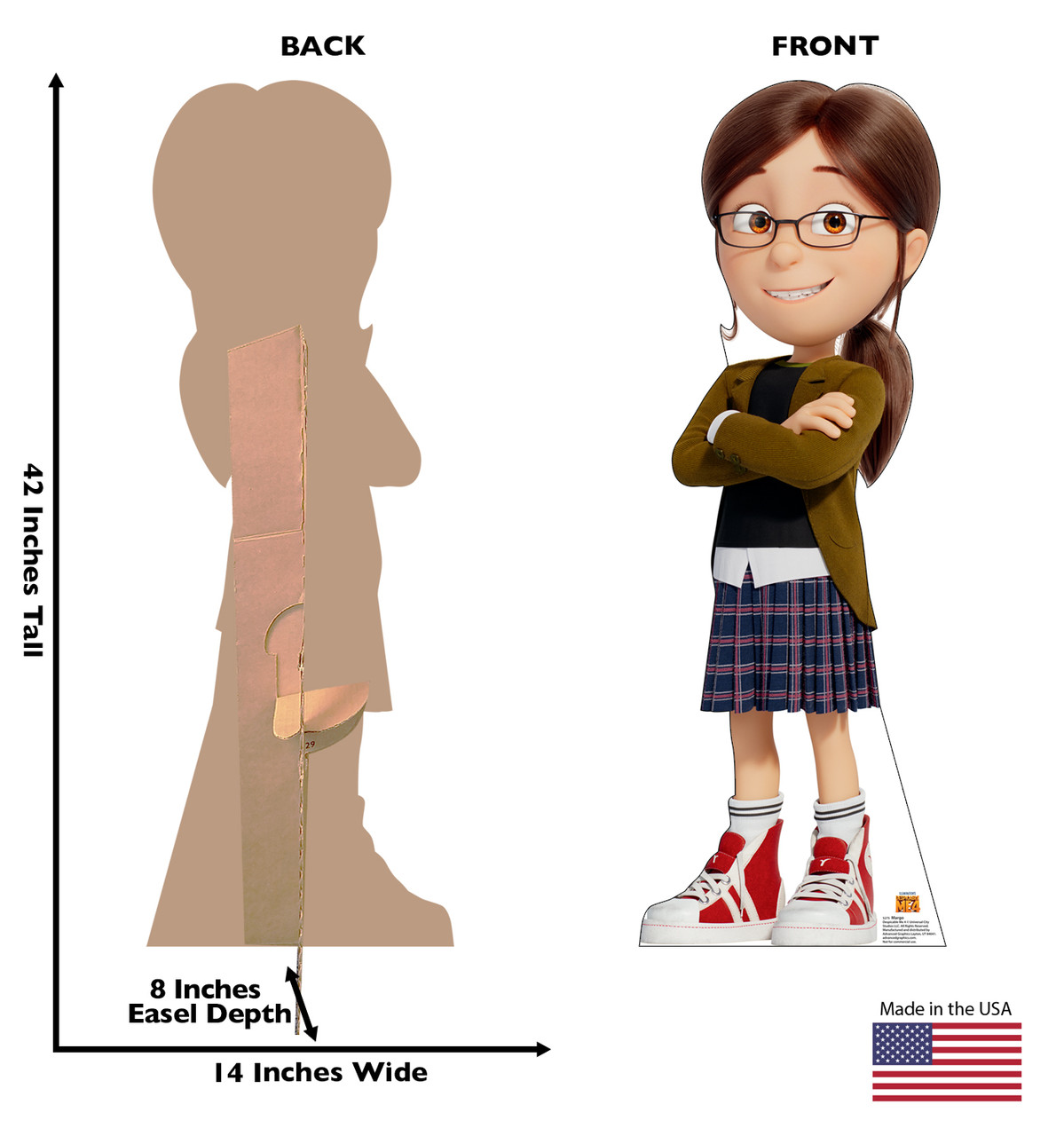 Life-size cardboard standee of Margo with back and front dimensions.