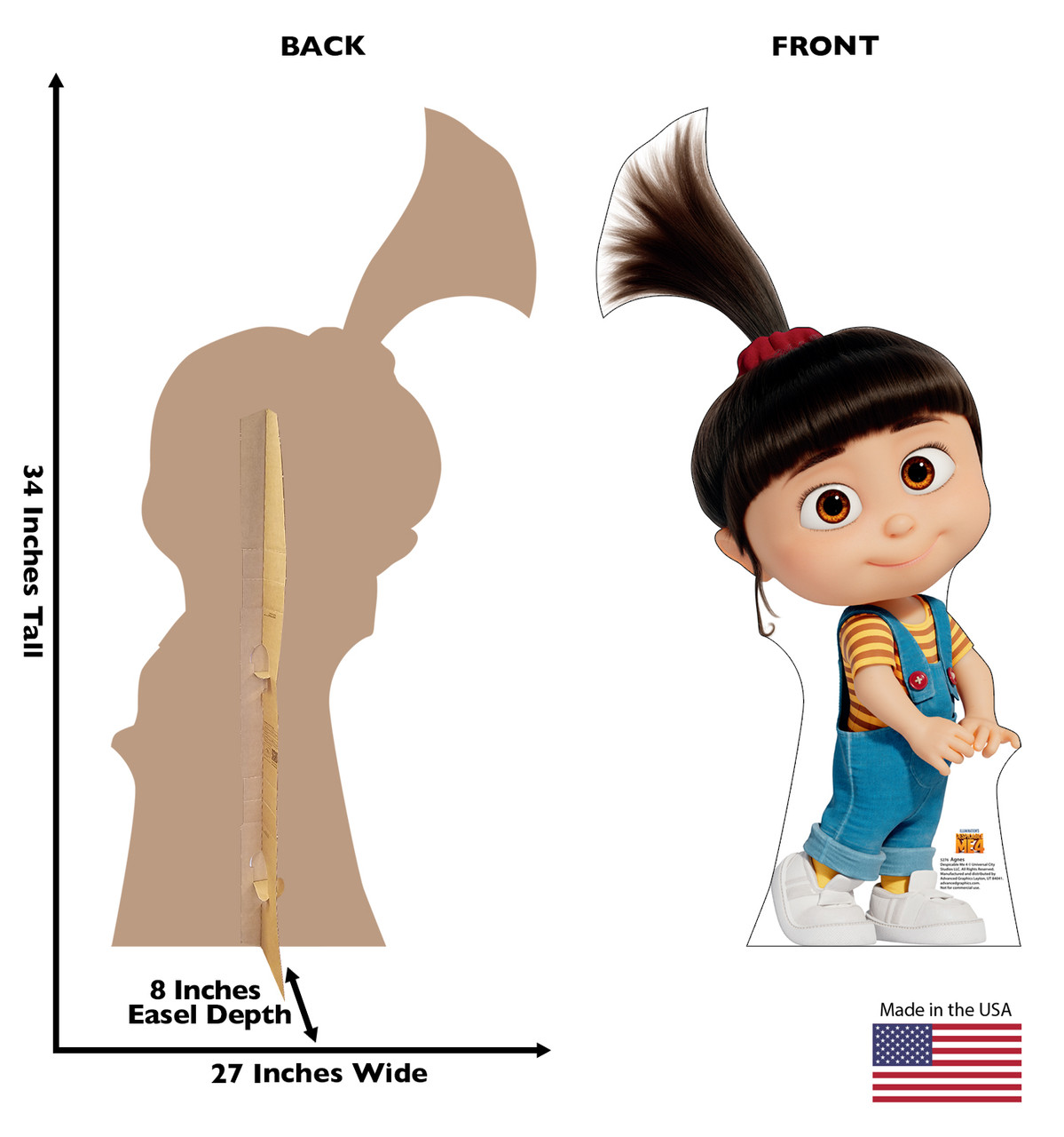 Life-size cardboard standee of Agnes with back and front dimensions.