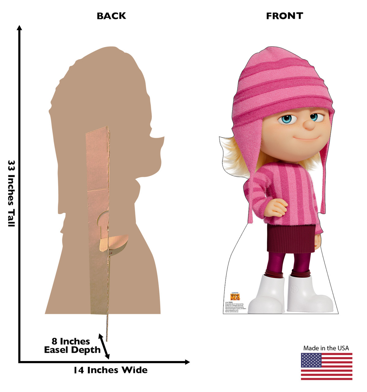 Life-size cardboard standee of Edith with back and front dimensions.