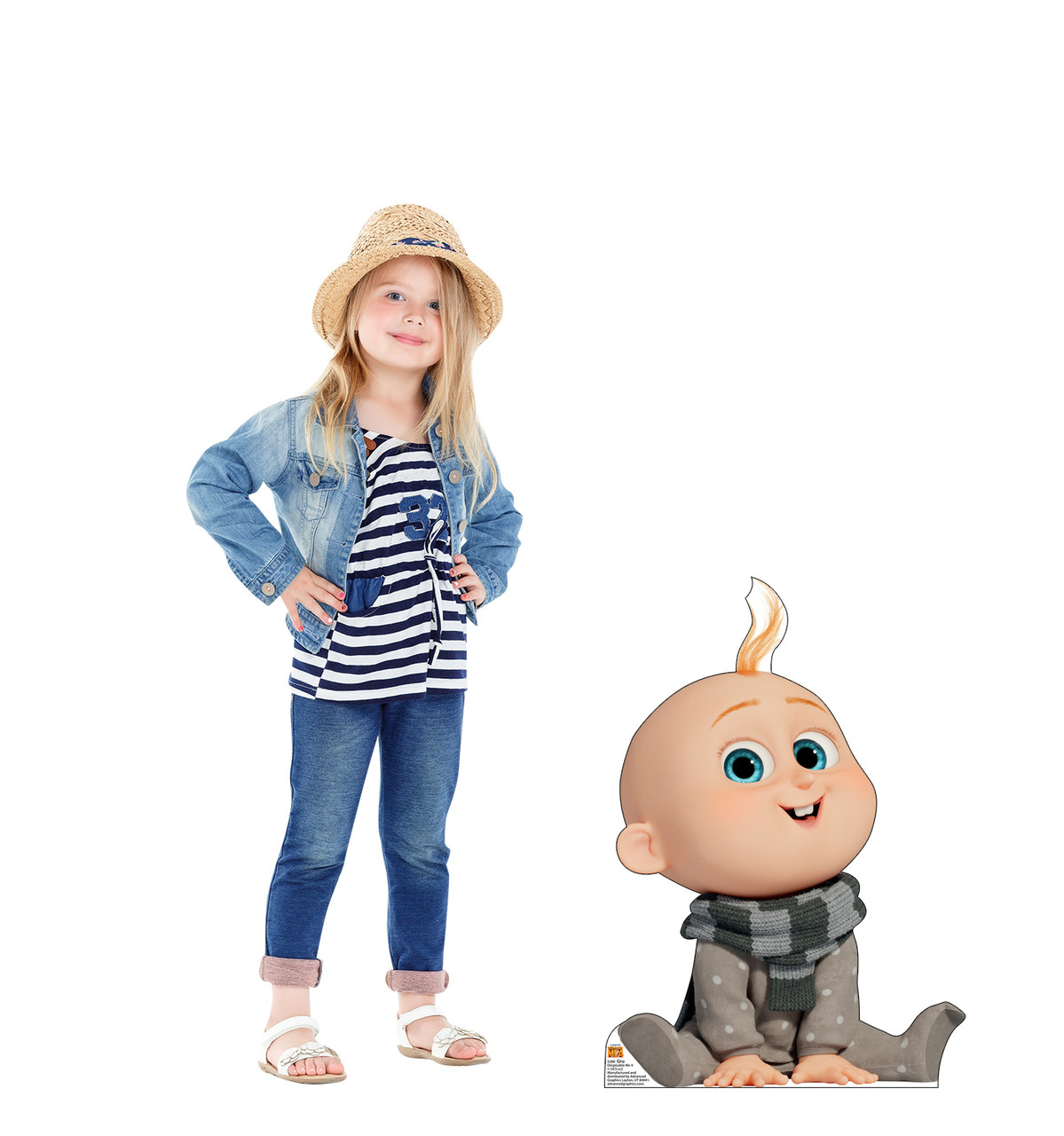 Life-size cardboard standee of Gru Jr. with model.