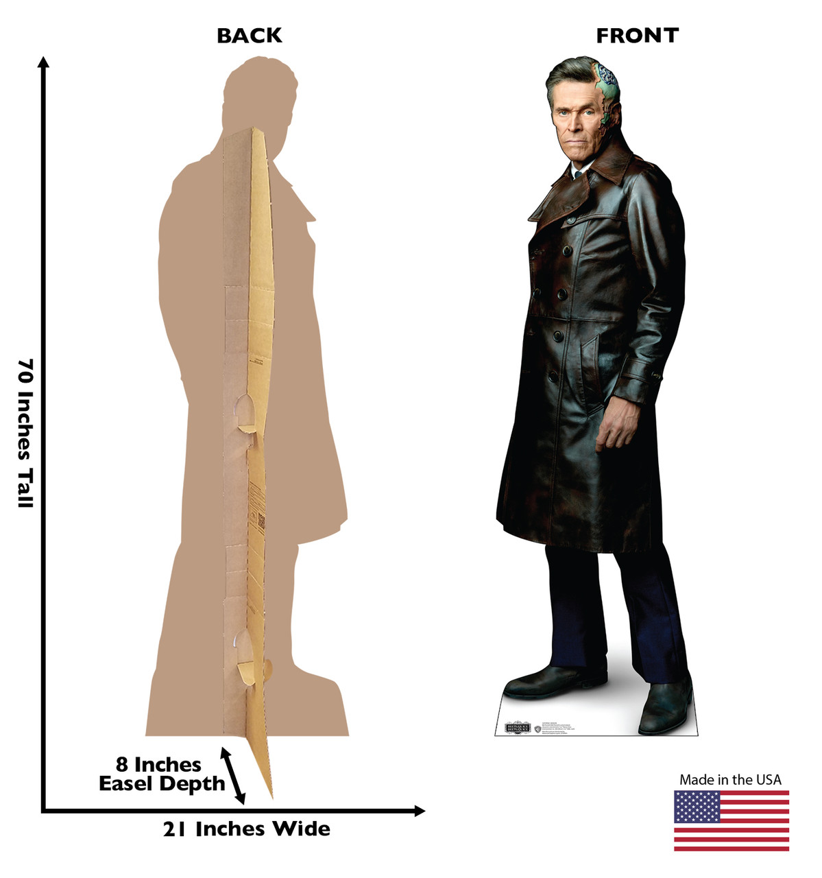 Life-size cardboard standee of Wolf Jackson with back and front dimensions.