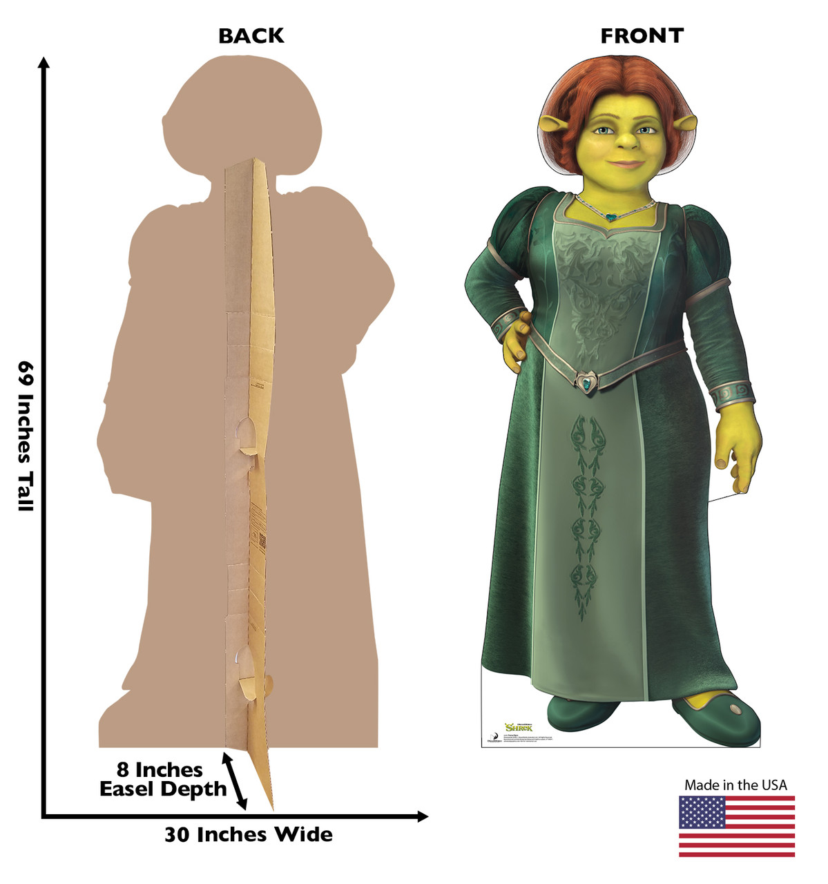 Life-size cardboard standee of Fiona Ogre with back and front dimensions.