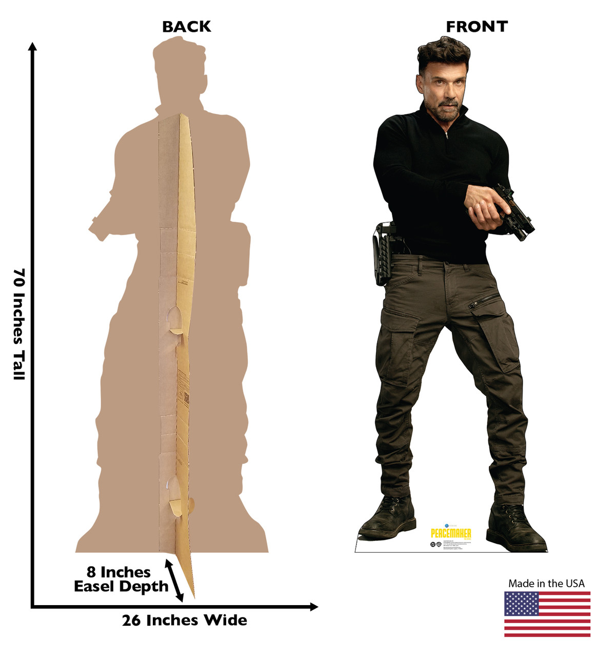 Life-size Cardboard standee of Rick Flag Sr. with back and front dimensions.