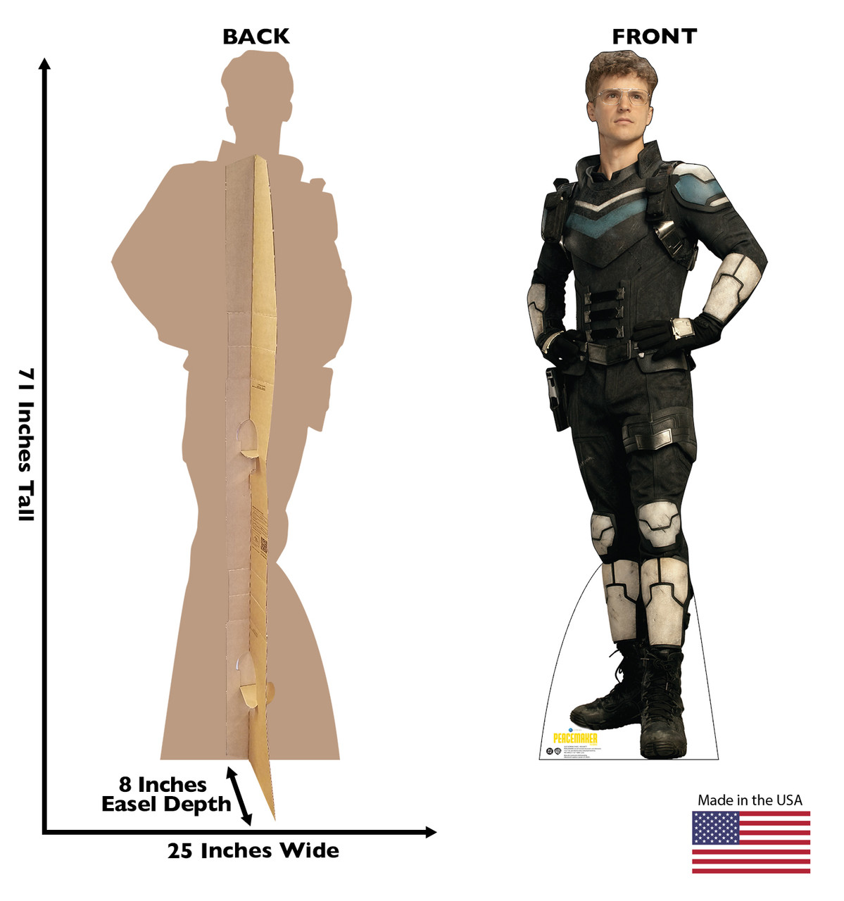 Life-size Cardboard standee of Adrian Chase Vigilante with back and front dimensions.
