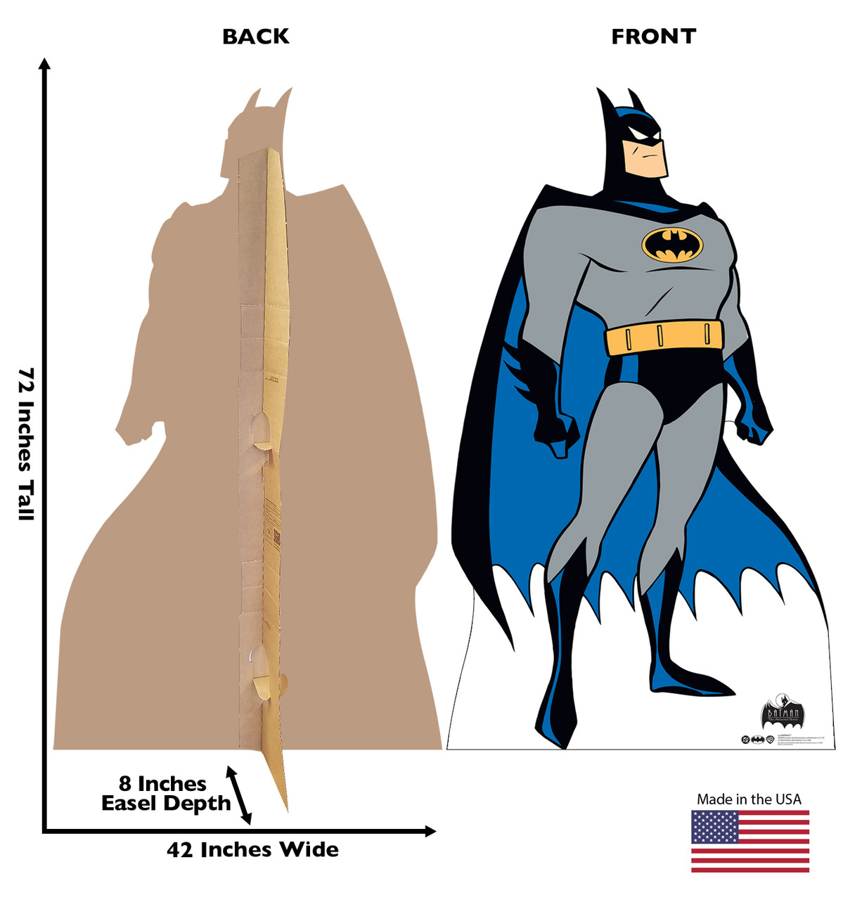 Life-size Cardboard standee of Batman (Animated Series 1992) with back and front dimensions.