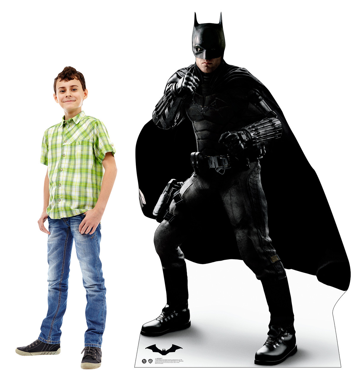 Life-size Cardboard standee of Batman (The Batman Movie 2022) with model.