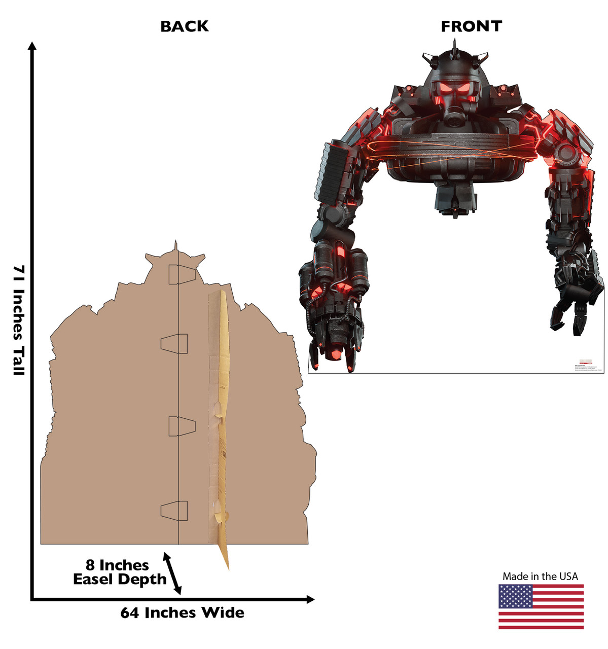 Life-size Cardboard standee of Juggernaut Astro (Skibidi Toilet) with back and front dimensions.