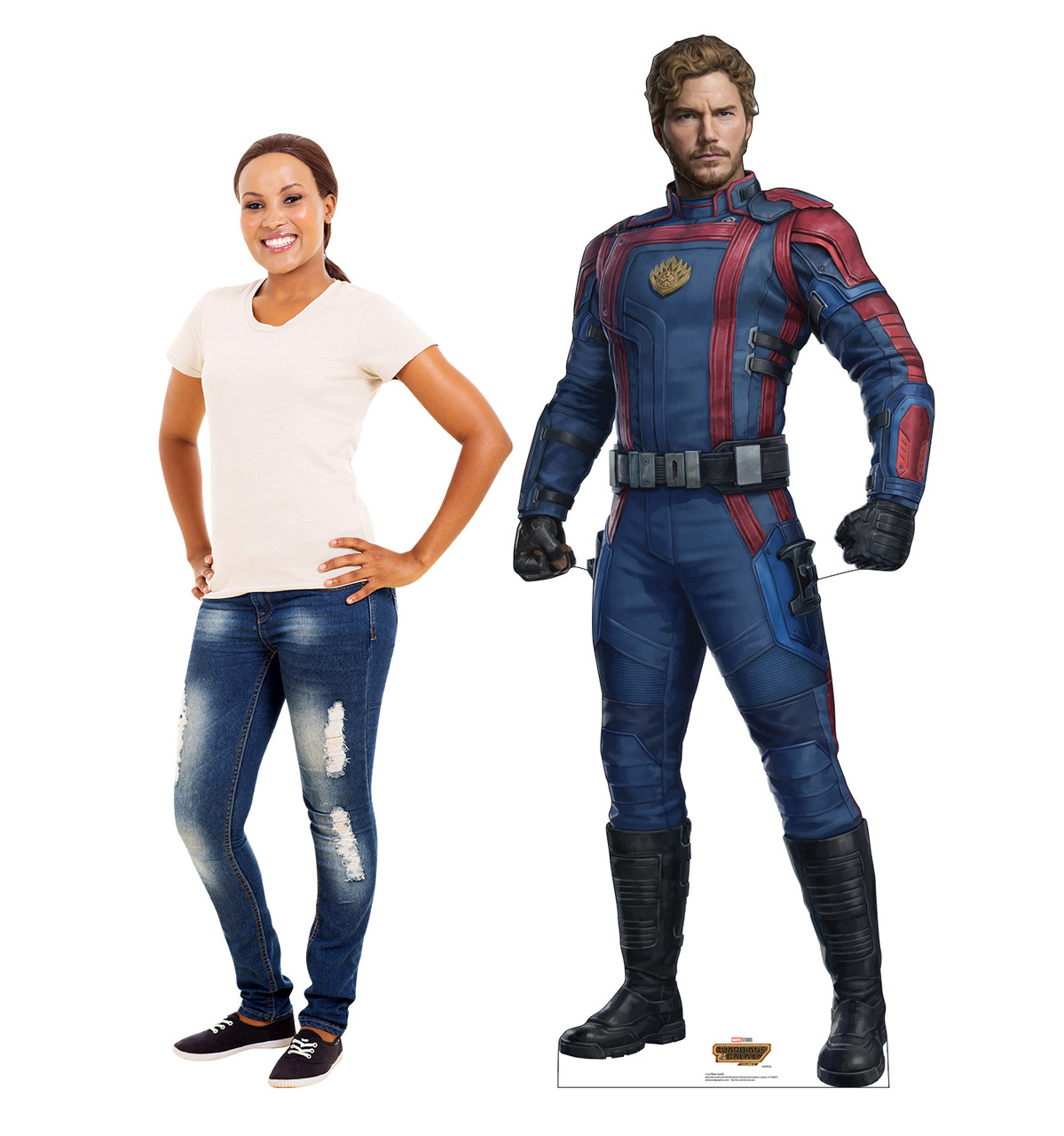 Life-size Cardboard standee of Star-Lord with model.