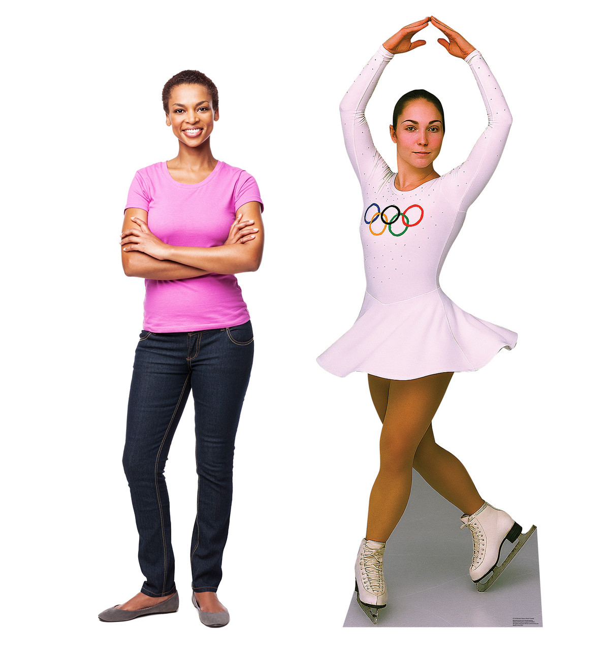Life-size Cardboard standee of an Olympic Figure Skater Female with model.