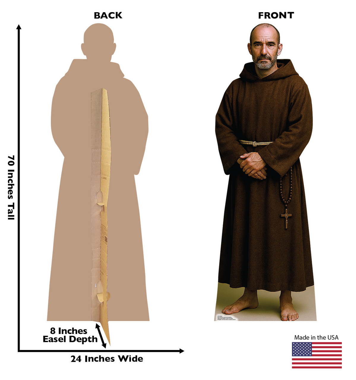 Life-size Cardboard standee of a Monk with back and front dimensions.