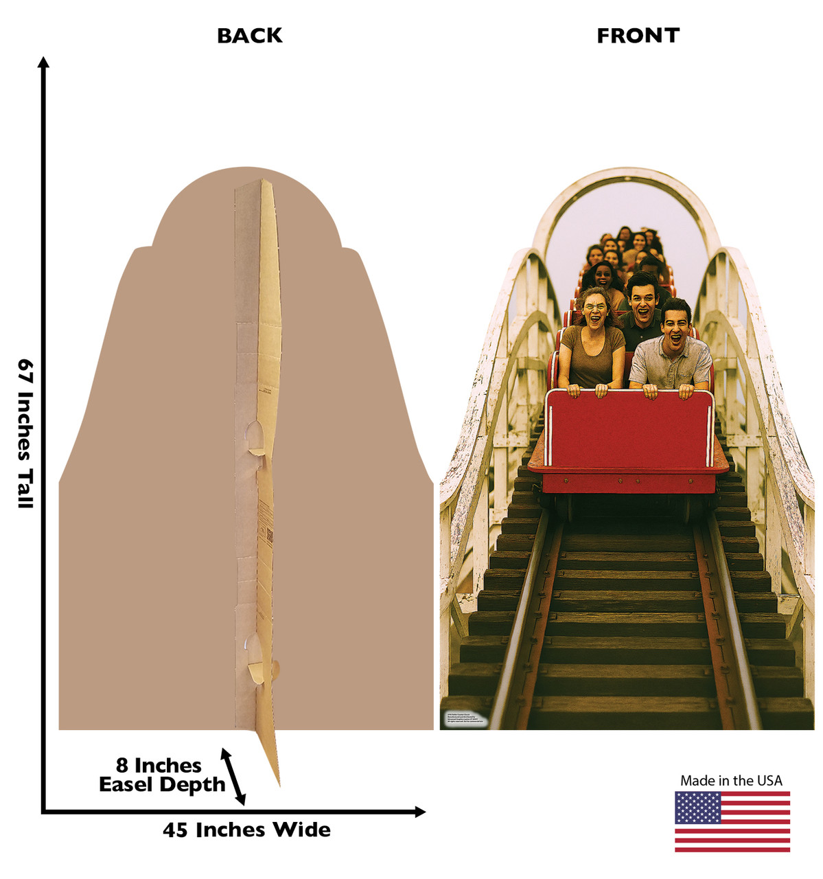 Life-size Cardboard standee of a Roller Coaster Classic with back and front dimensions.