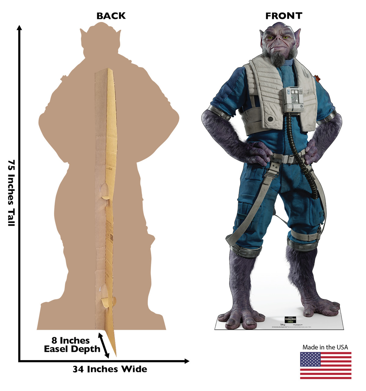 Life-size Cardboard standee of Zeb Orrelios (New Republic Pilot)™ with back and front dimensions.