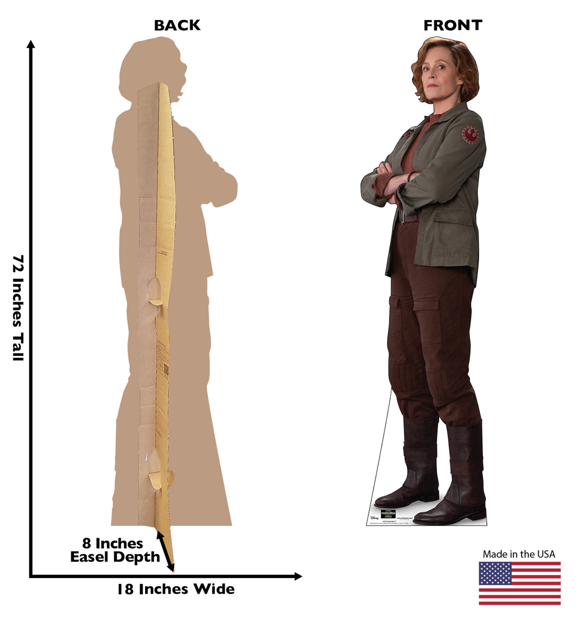 Life-size Cardboard standee of Colonel Ward™ with back and front dimensions.