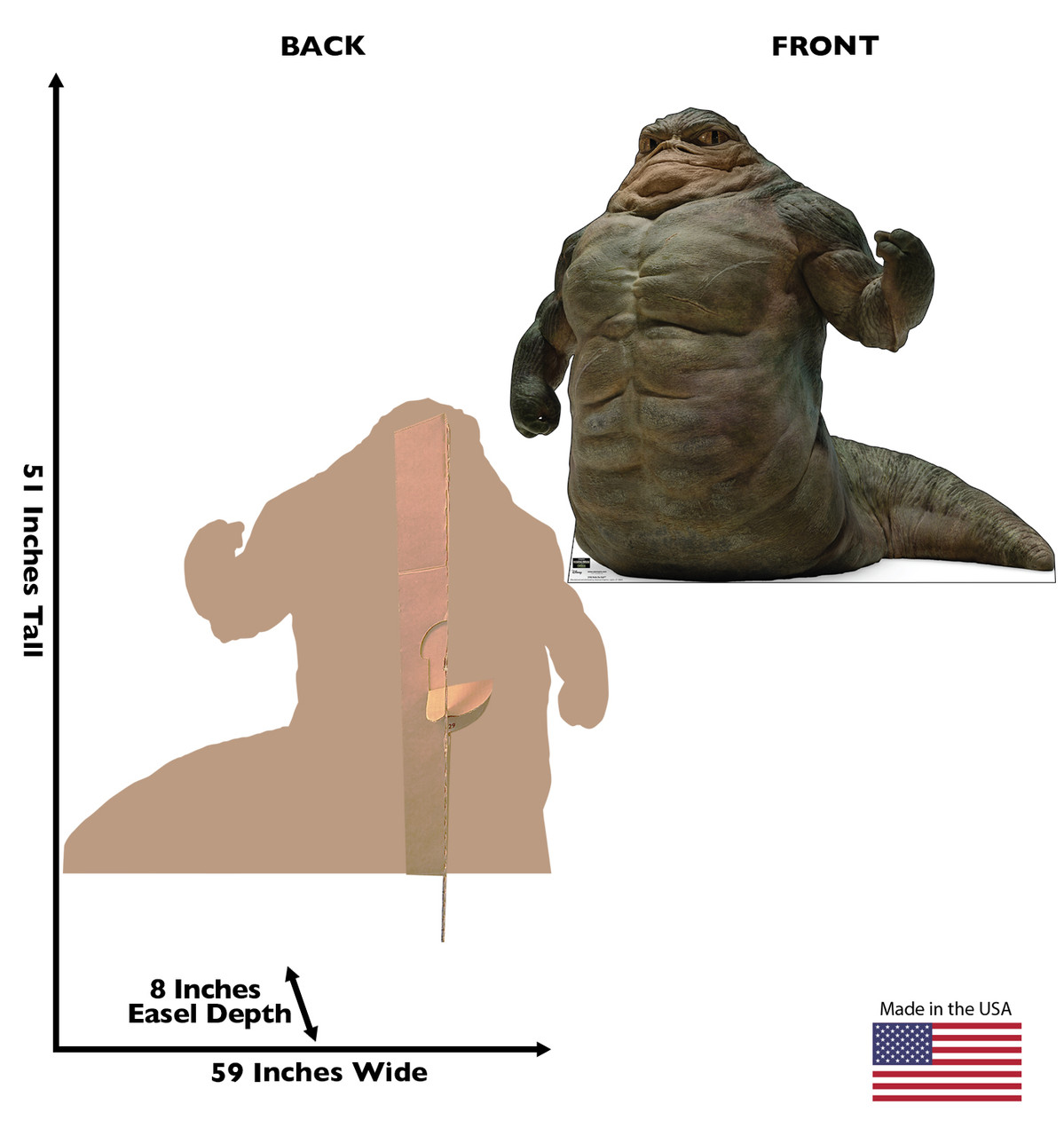 Life-size Cardboard standee of Rotta the Hutt™ with back and front dimensions.