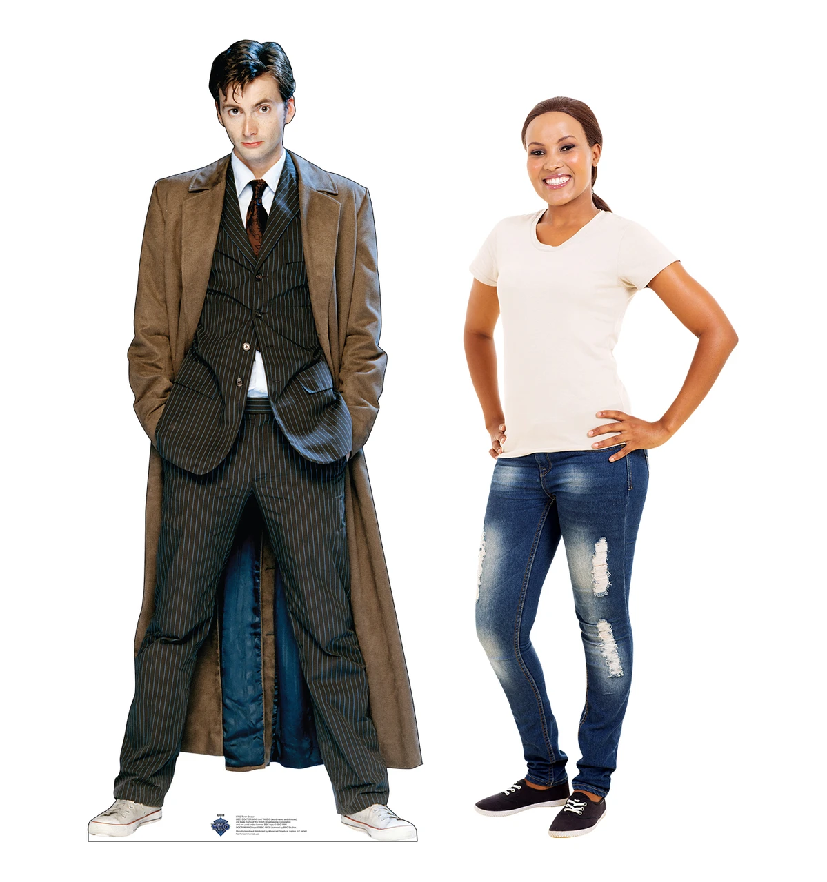 Life-size Cardboard standee of the Tenth Doctor Who with model.