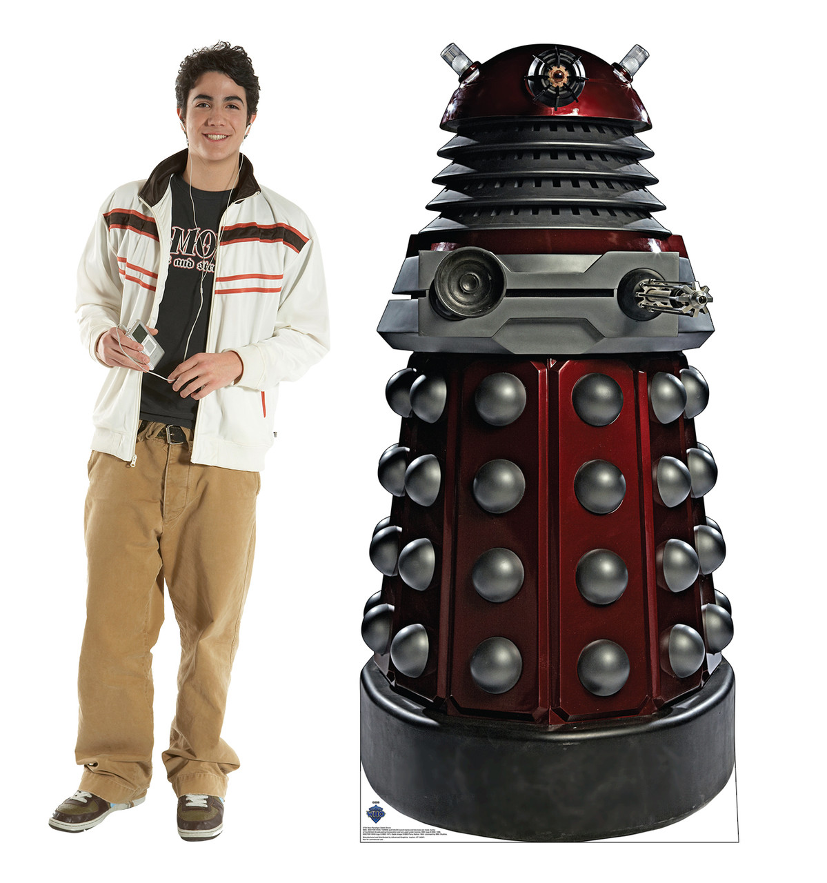 Life-size Cardboard standee of the New Paradigm Dalek Drone with model.