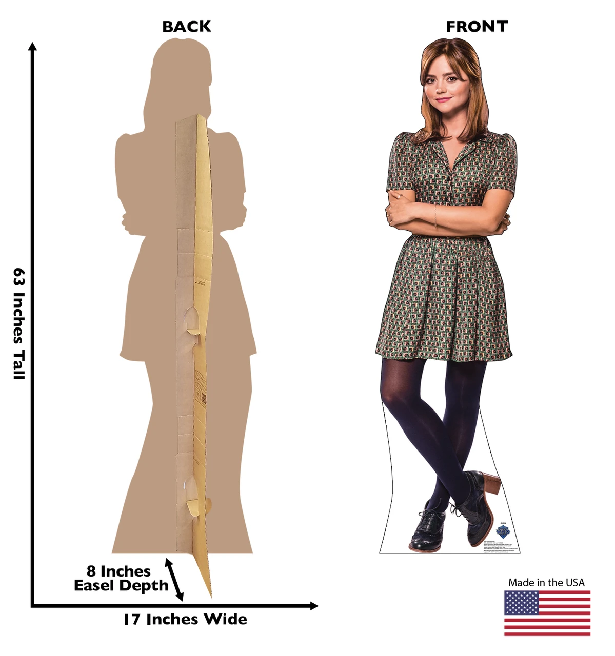 Life-size Cardboard standee of Clara Oswald with back and front dimensions.