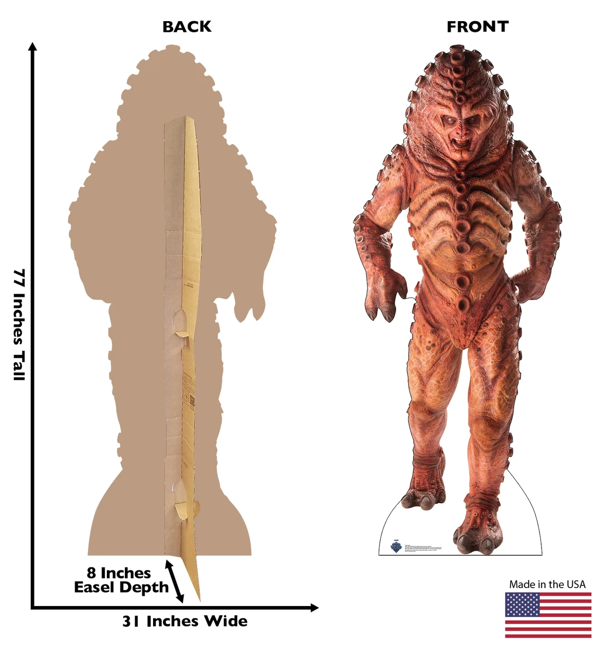 Life-size Cardboard standee of Zygon with back and front dimensions.