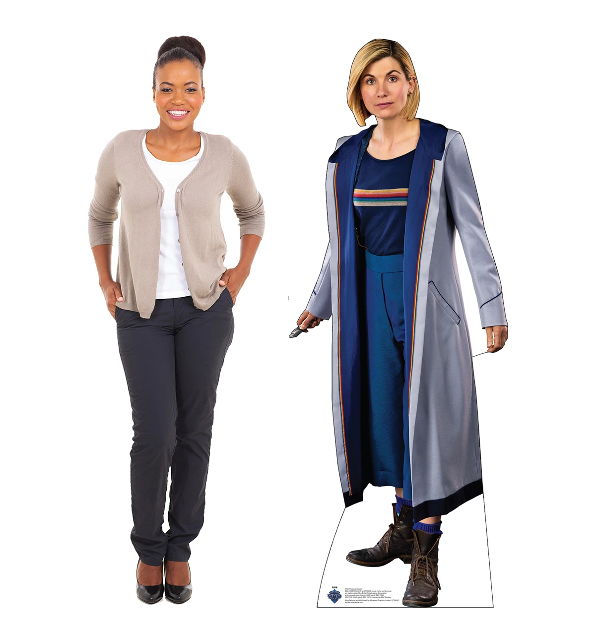 Life-size Cardboard standee of the Thirteenth Doctor Who with model.
