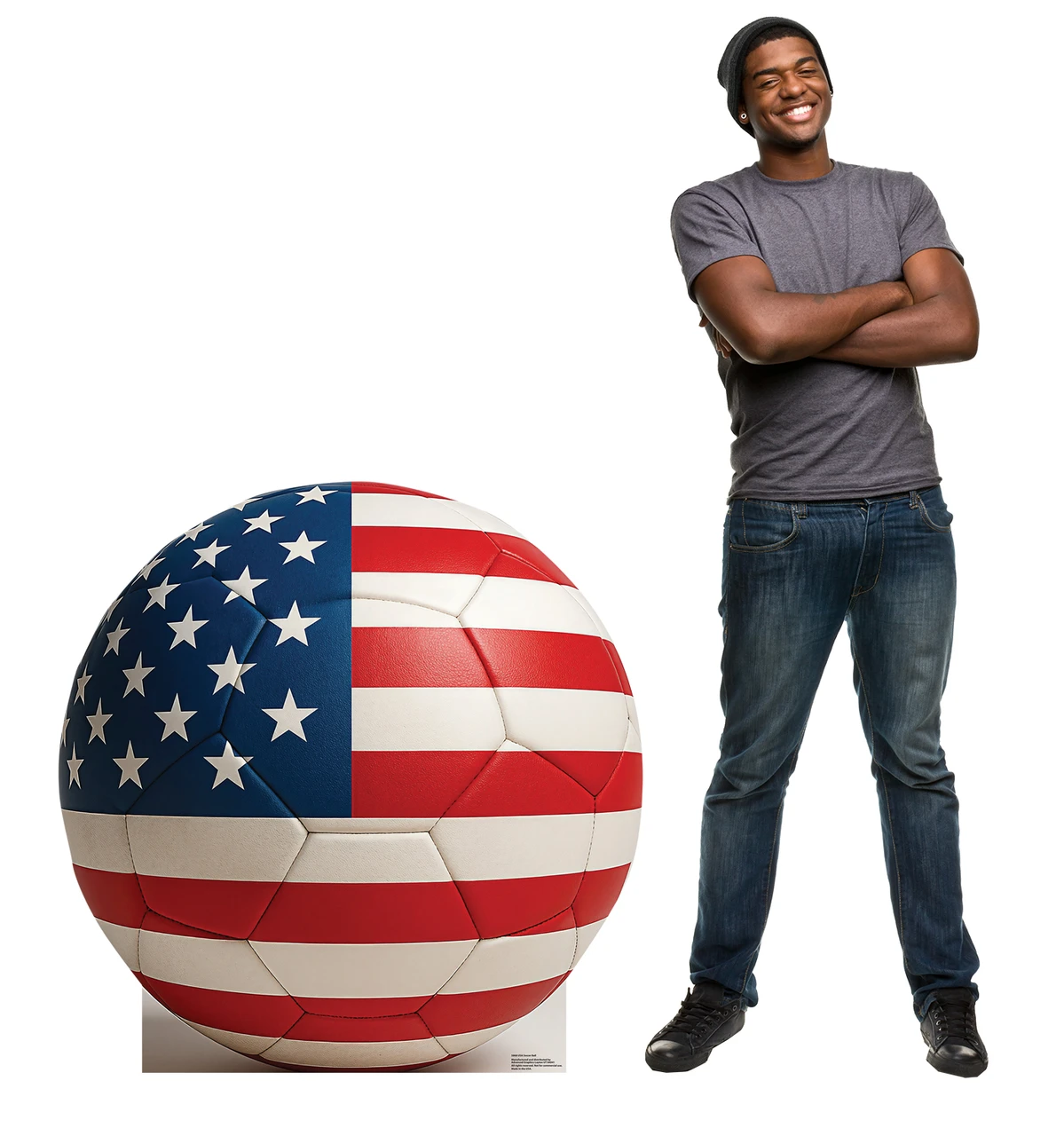 Life-size Cardboard standee of a USA Soccer Ball with model.