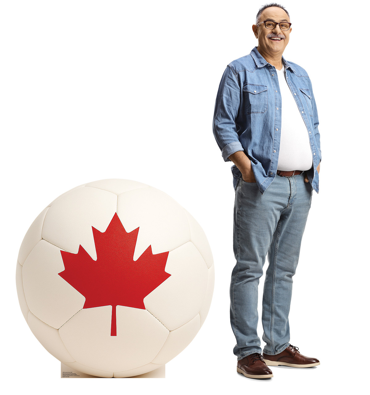 Life-size Cardboard standee of a Canada Soccer Ball with model.