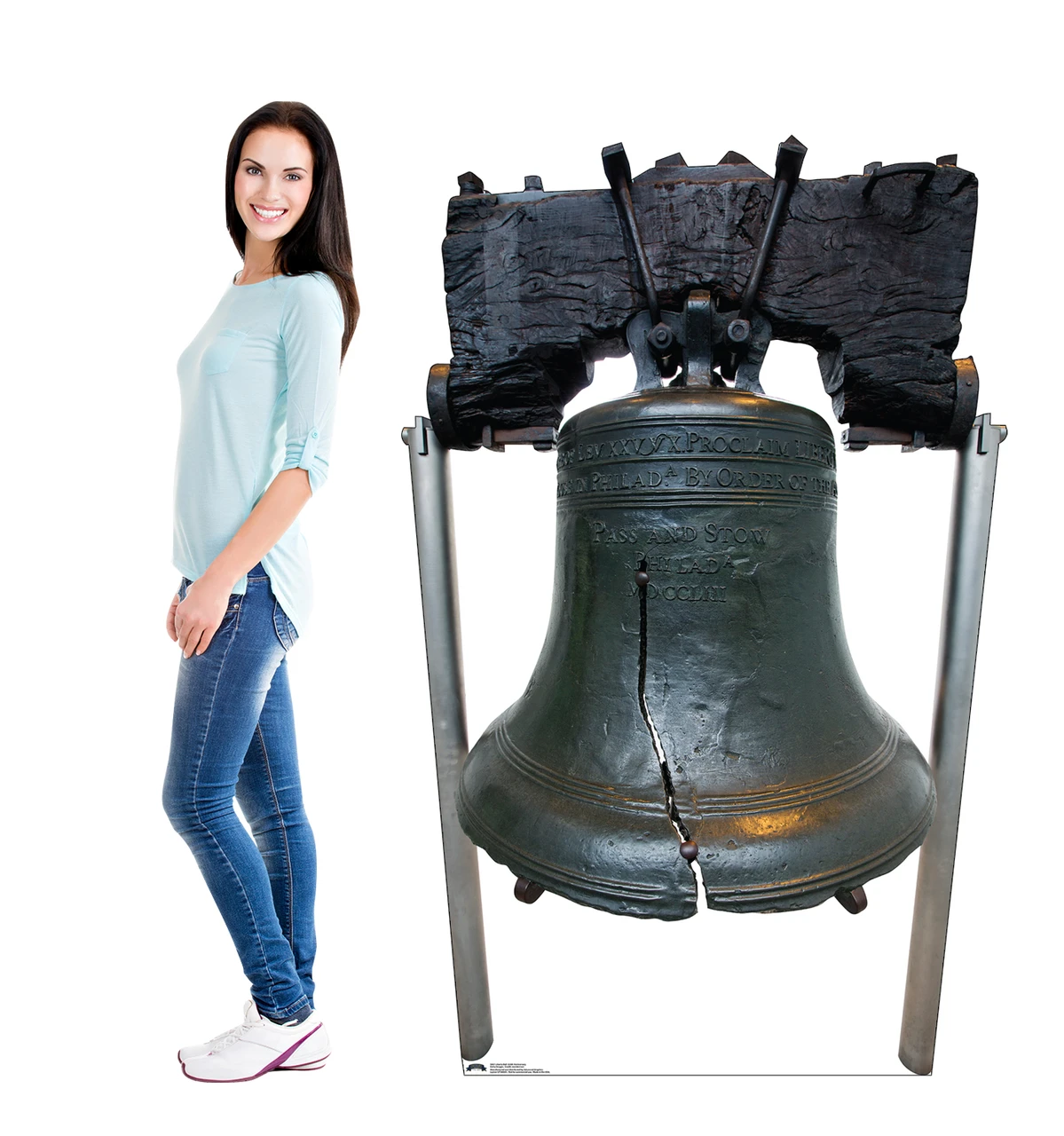 Life-size Cardboard standee of Liberty Bell 250th Anniversary with model.