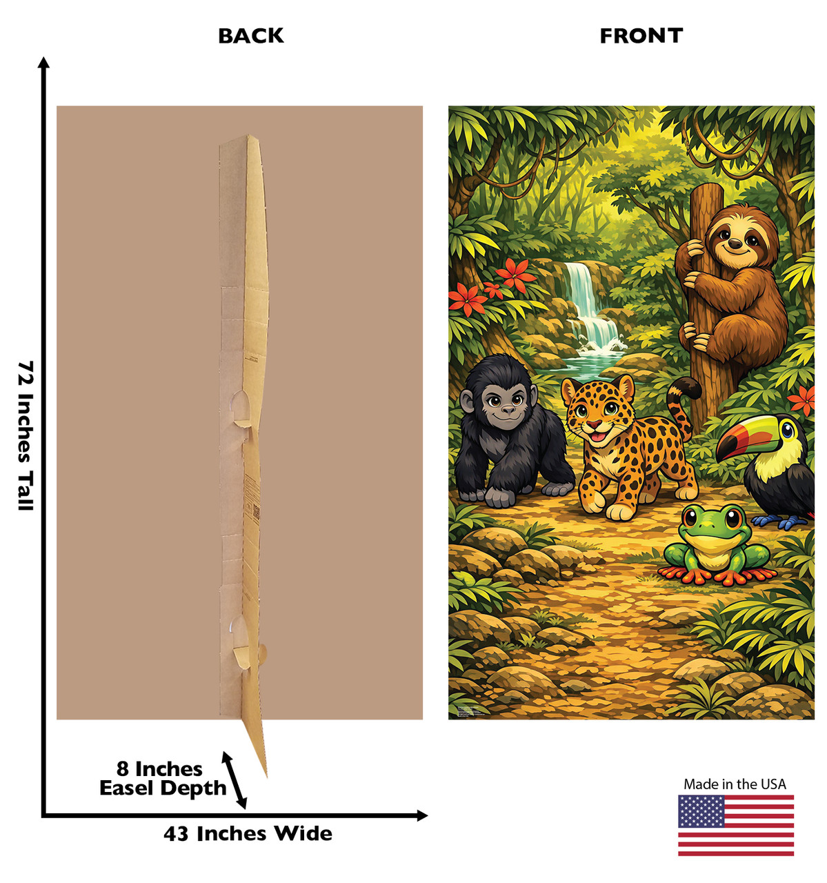 Rainforest Jungle Animals (Vacation Bible School) with back and front dimensions.