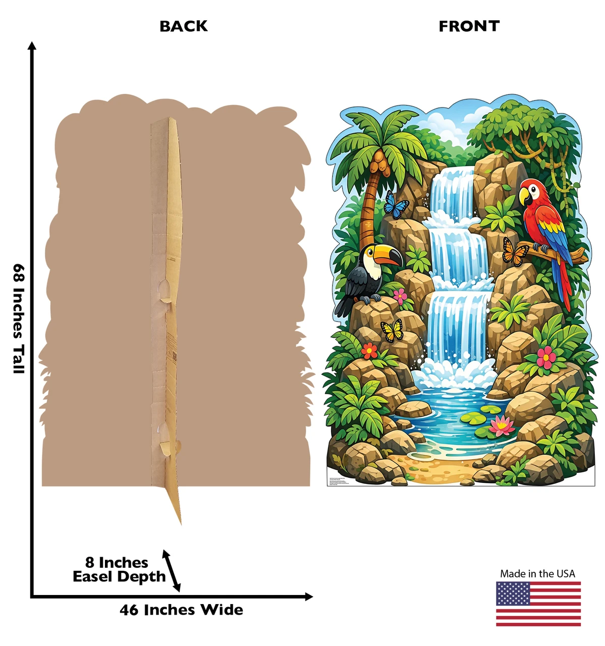 Rain Forest Jungle Waterfall (Vacation Bible School) with back and front dimensions.