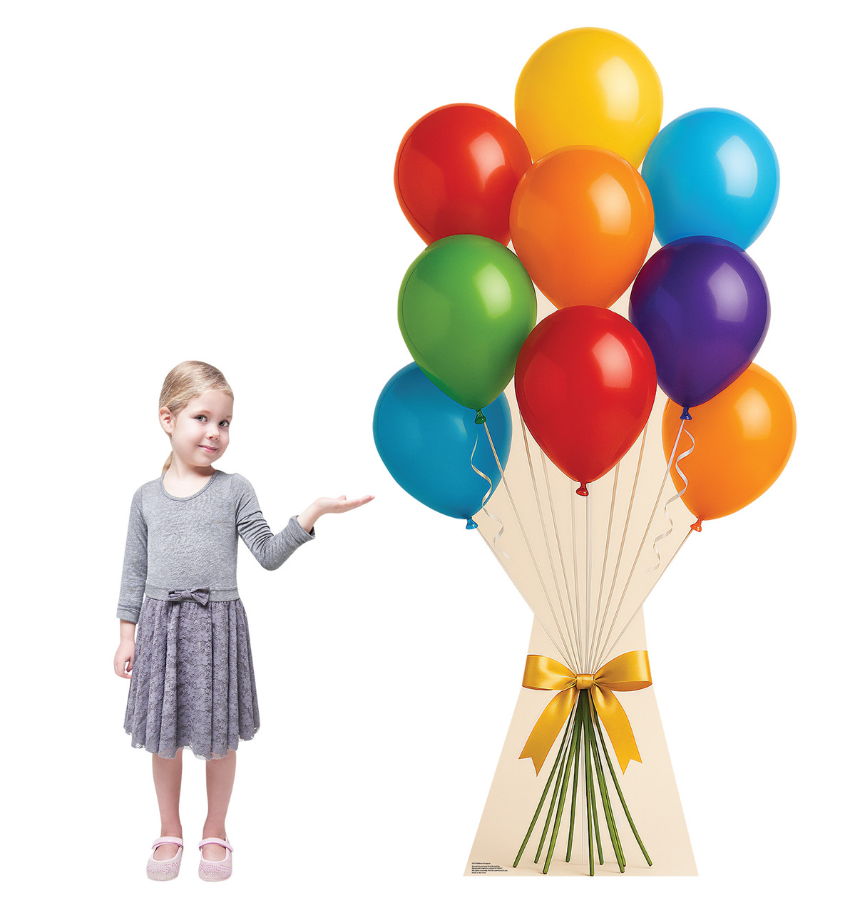 Life-size cardboard standee of a Balloon Bouquet with model.