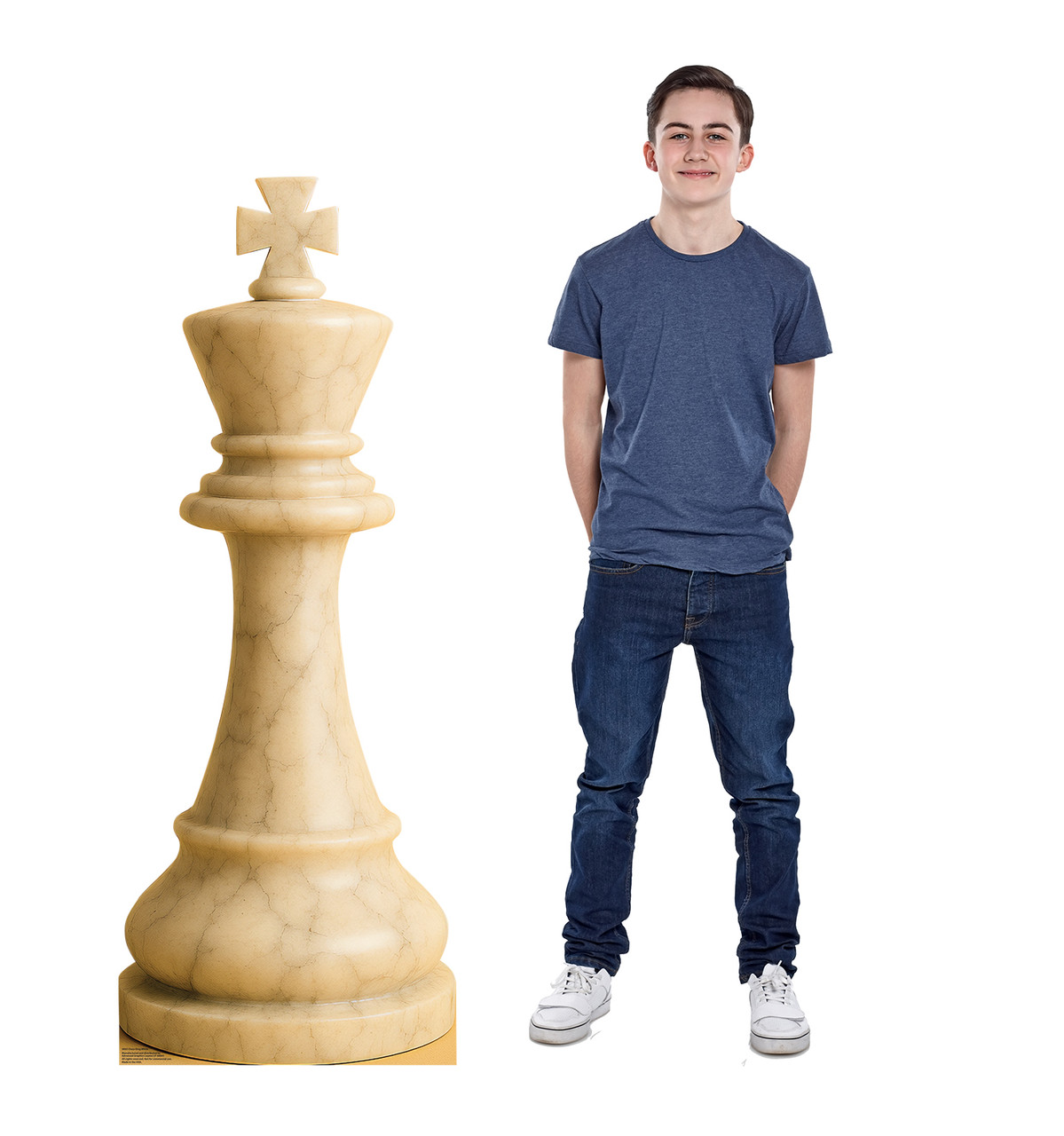 Life-size cardboard standee of Chess King White with model.