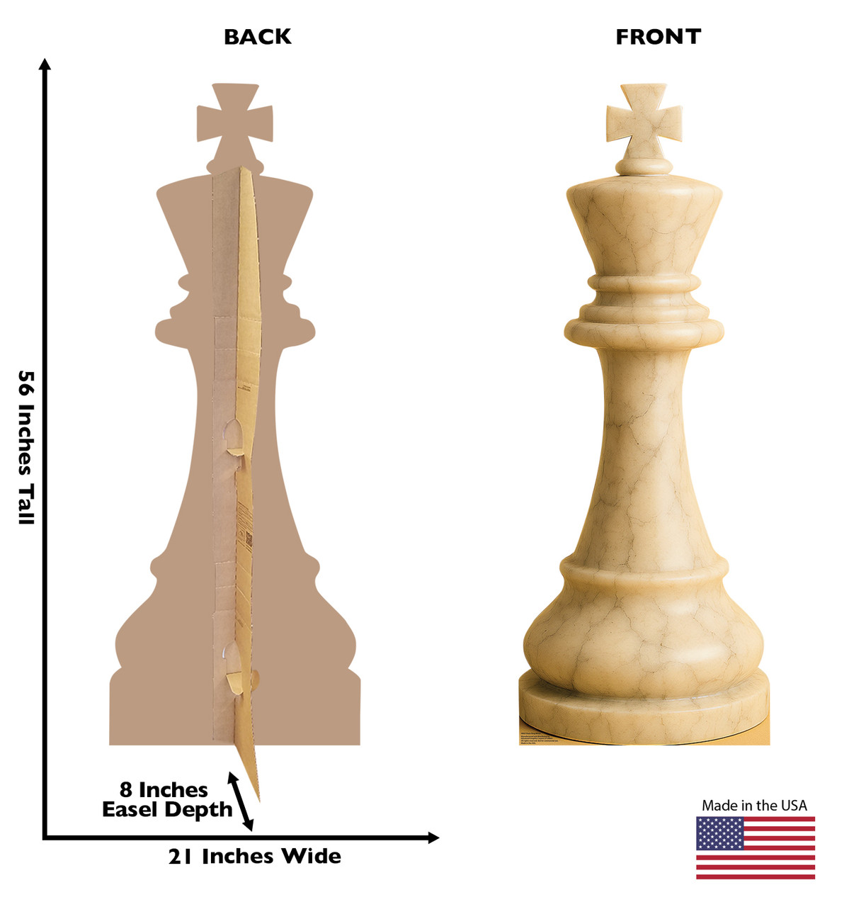 Life-size cardboard standee of Chess King White with back and front dimensions.