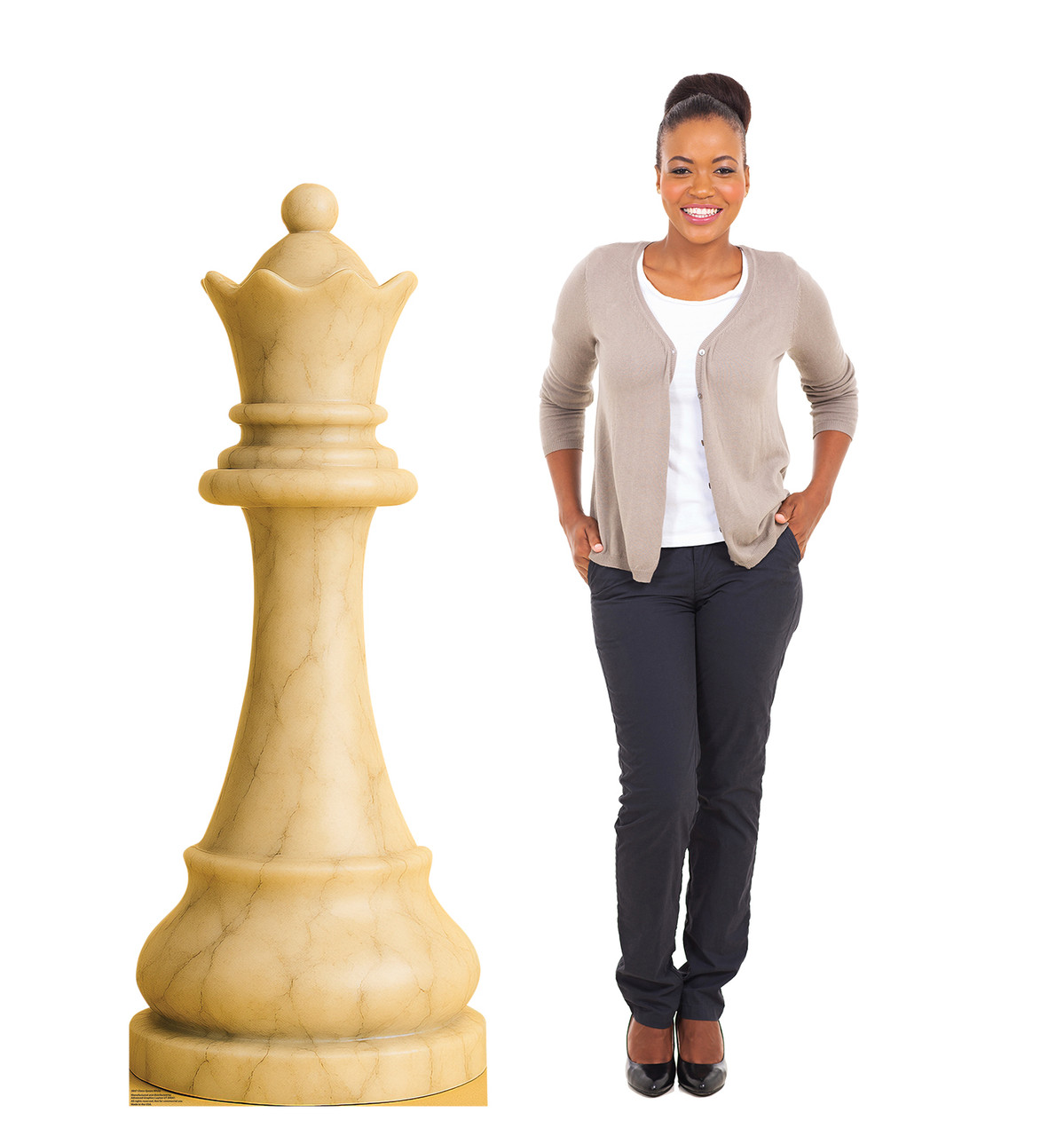 Life-size cardboard standee of Chess Queen White with model.