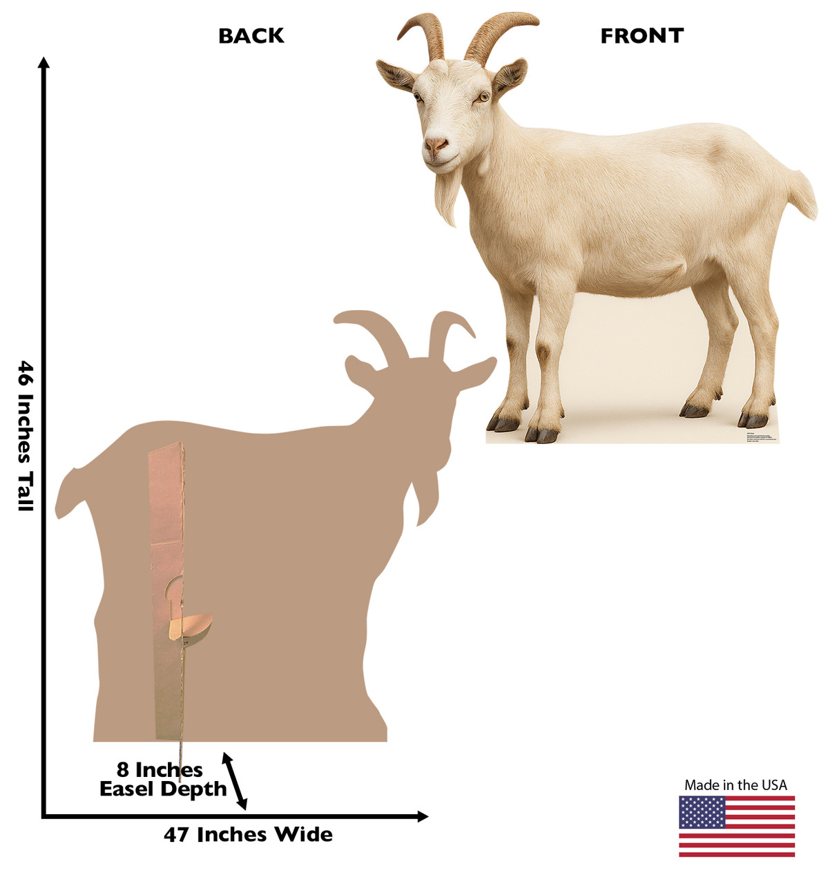 Life-size cardboard standee of a Goat with back and front dimensions.