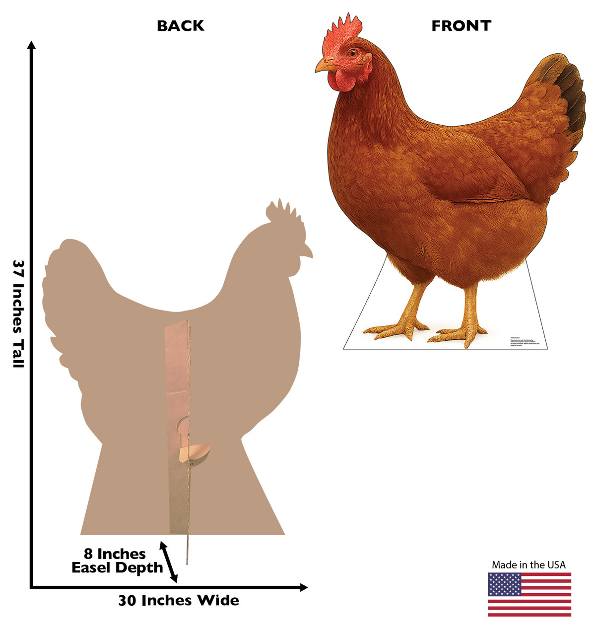 Life-size cardboard standee of a Chicken with back and front dimensions.