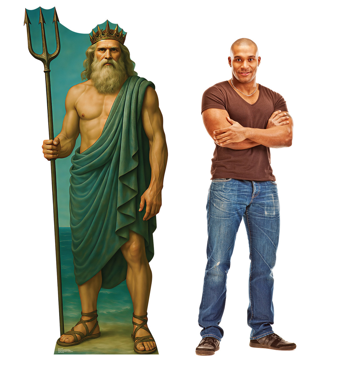 Life-size cardboard standee of Poseidon with model.