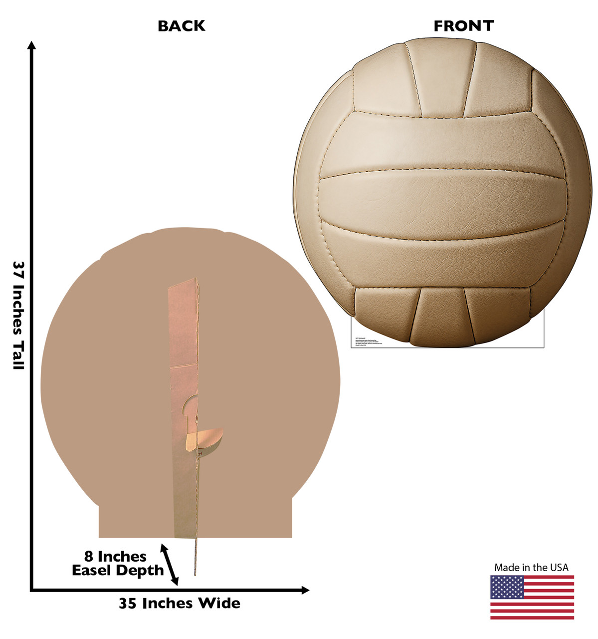 Life-size cardboard standee of a Volleyball with back and front dimensions.