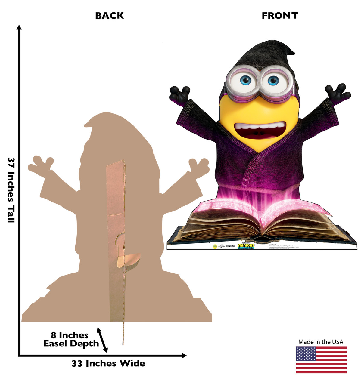 Life-size cardboard standee of Wizard with back and front dimensions.