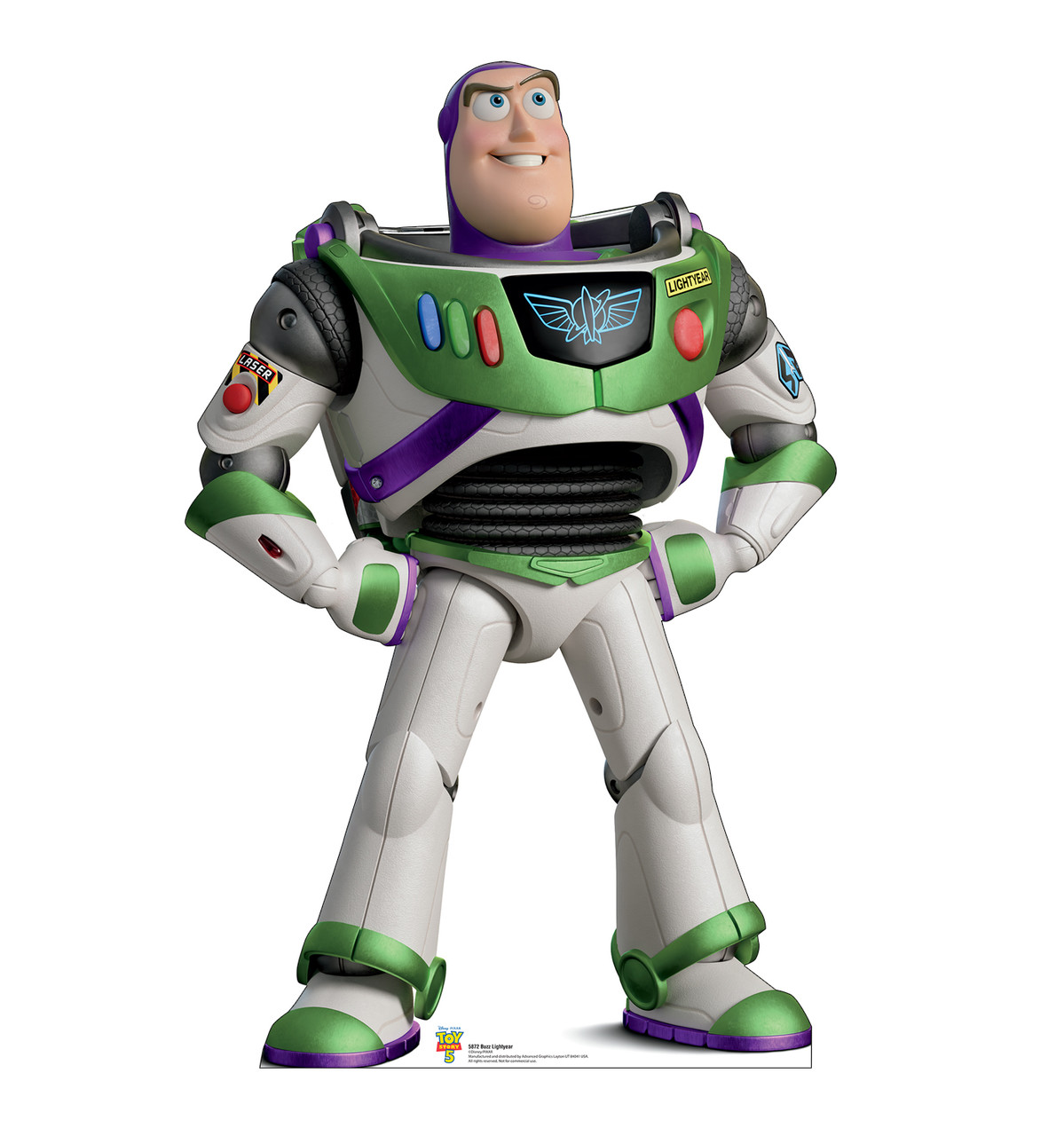 Life-size cardboard standee of Buzz Lightyear.