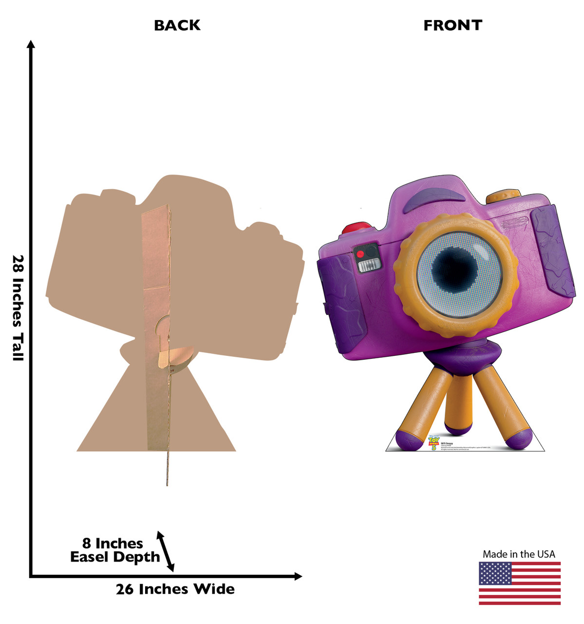 Life-size cardboard standee of Snappy with back and front dimensions.