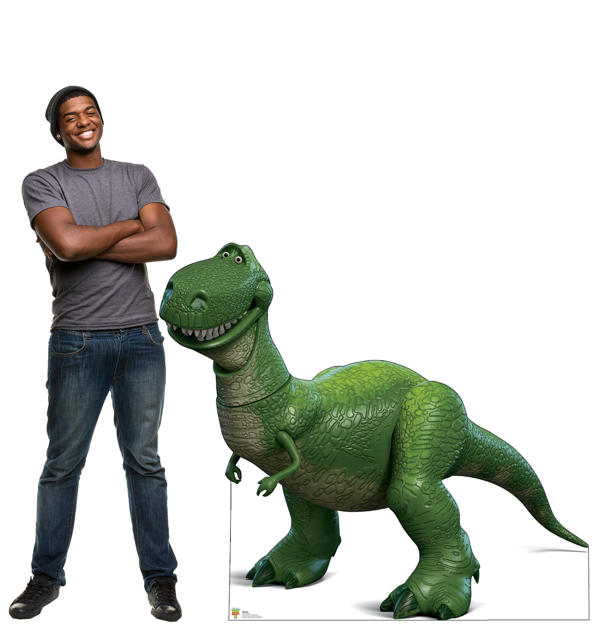 Life-size cardboard standee of Rex with model.